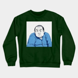 Old pensive asian man in blue shirt looking to side Crewneck Sweatshirt